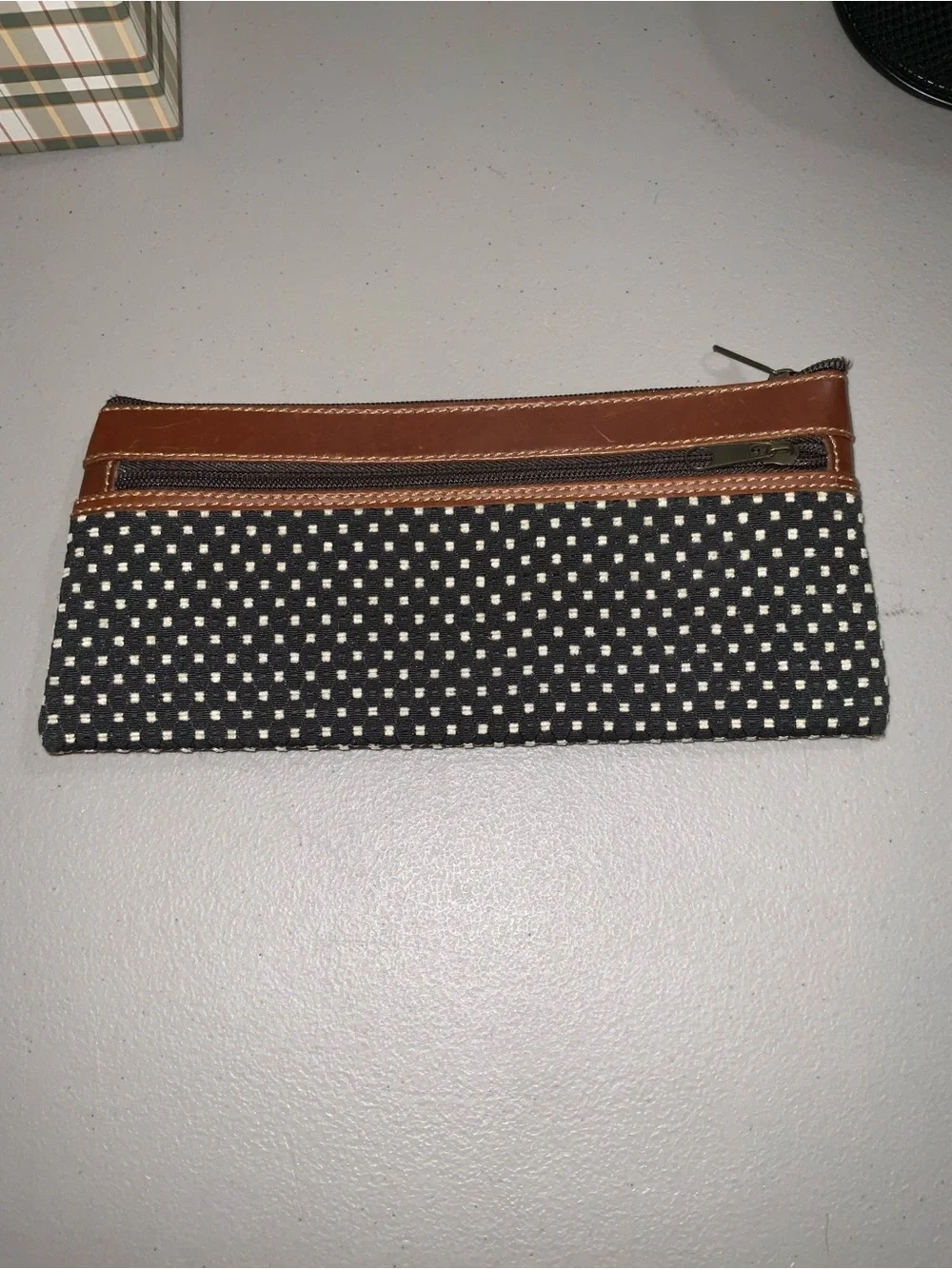 Leather Trim Black Matrix Dot Makeup Pencil Case From Africa